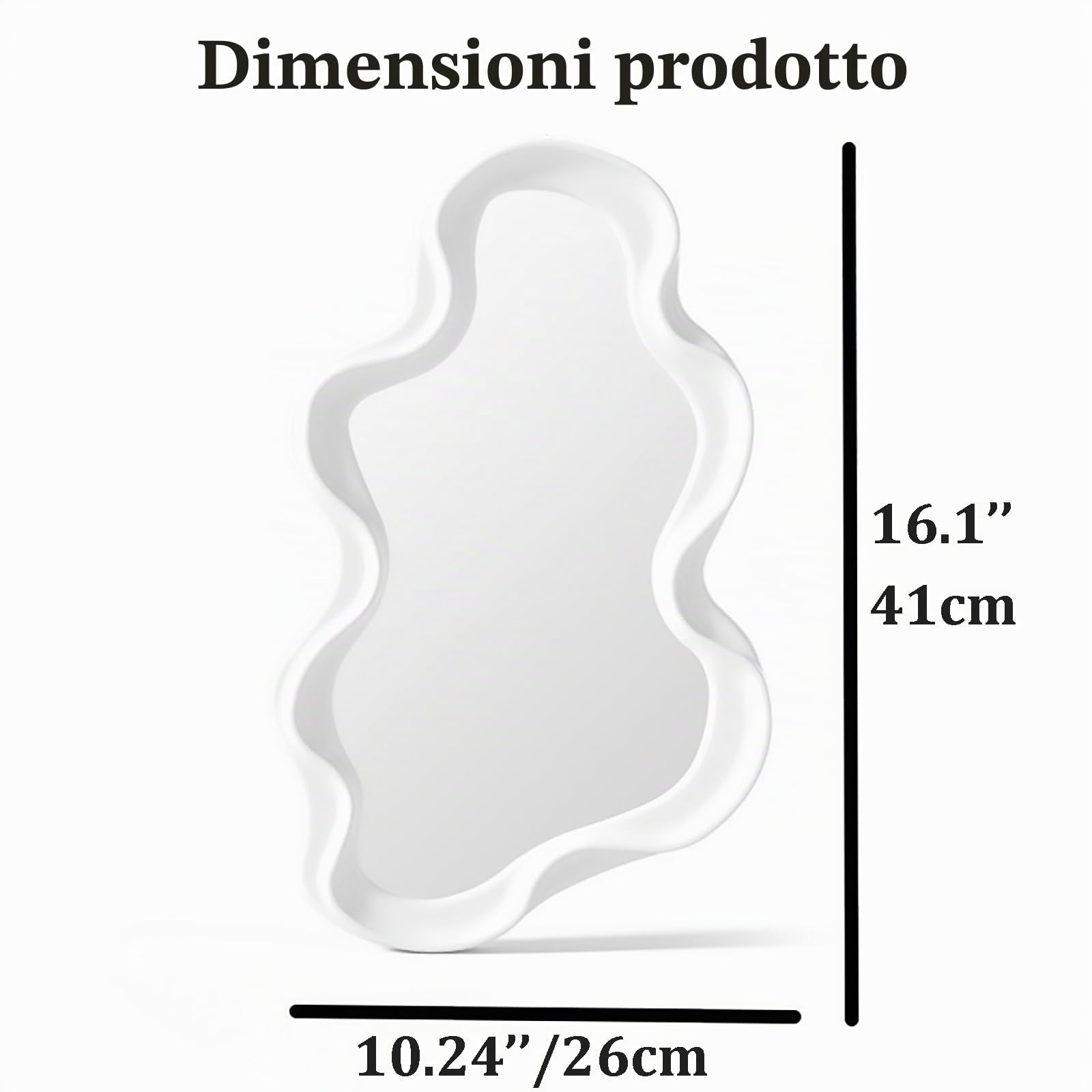 Specchio da Parete a Forma di Nuvola Irregolare, Specchio Asimmetrico da Parete, Specchio Decorativo per Soggiorno, Camera da Letto, Bagno, Ingresso, Bianco.