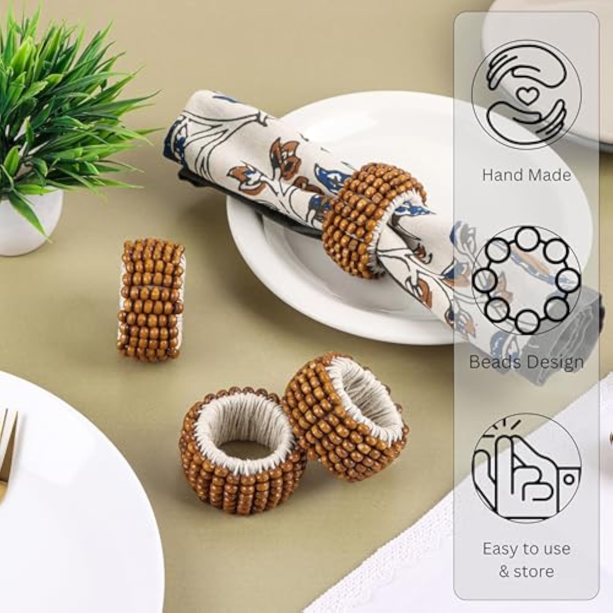 Set of 4 Decorative Napkin Rings, Elegant Table Decor