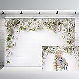 MEHOFOND 7x5ft Spring Flowers Photography Backdrop White Floral Wedding Bridal Shower Wood Wall Background for Baby Kids Portrait Photo Booth Props