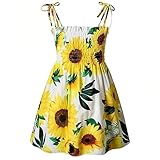 Kumrabal Girls Dresses, Toddler Dress, Little Toddler Girls' Flower Summer Sleeveless Straps White with Sunflower Printed Princess Dresses,Backless Cute Holiday Beach Sundress for Kids