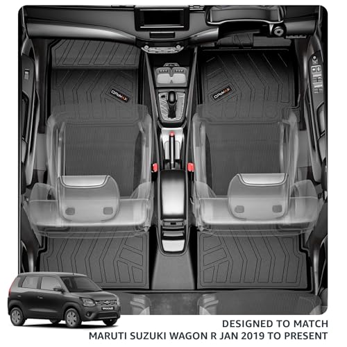 Image of Q Po Wagon R (MAX) Jan 2019 - Present ECO TPE Car Floor Mat | All Weather Mats for Wagon R (Jan 2019 - Present) (Black)