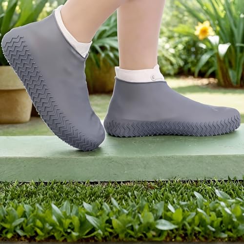 Silicone Waterproof Shoe Covers, Non-Slip Rain Overshoes for Protection Against Water, Mud, and Dirt (Grey,L)
