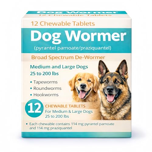 Luckyond Pyrantel Pamoate and Praziquantel De-wormer Tablet for Medium and Large Dogs, Chewable...