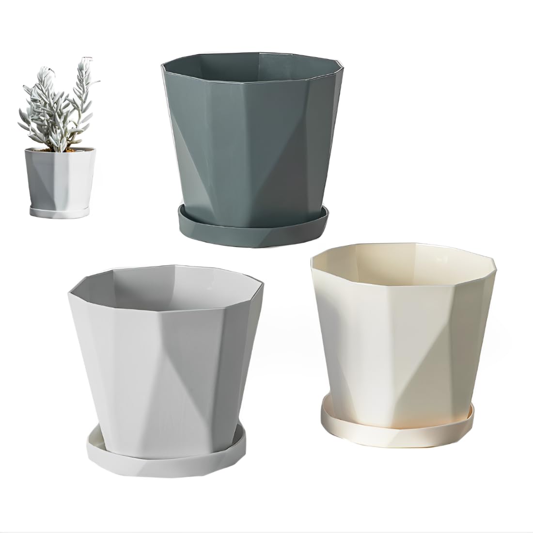 JPORSHU Plant Pots 12CM 3 Pack Indoor Plastic Flower Pots,with Drainage Holes and Saucers Plastic Flower Pot Set Indoor Outdoor for (small)