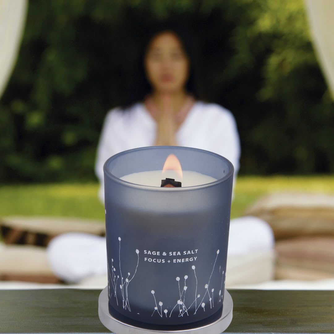 Vela perfumada de sal marina de salvia con mecha de madera de 10.6 onzas | Velas perfumadas de soja natural para el hogar | Vela de limpieza energética de salvia blanca para concentrarse | Velas de 9