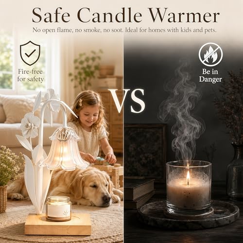 Image of Candle Warmer Lamp with Timer Dimmer, Adjustable Height Flower Candle Lamp | House Warming Gifts New Home Decor, Mothers Day Birthday Gifts for Women Mom Sister, Wax Melt Warmer for Jar Candles