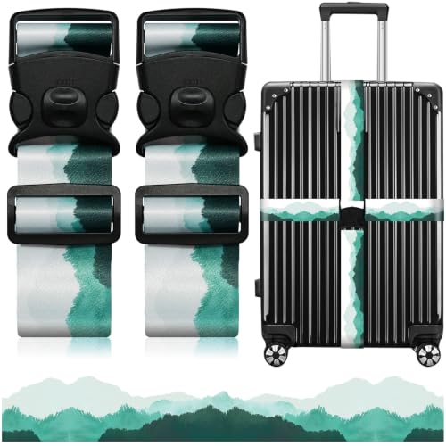 Image of Luggage Straps for Suitcases, Travel Adjustable Belt with Quick Release Buckle, Heavy Duty Nylon Bag Packing Strap, Unique Bright Identifiers Business Travel Accessories (2 Pack) - Green White