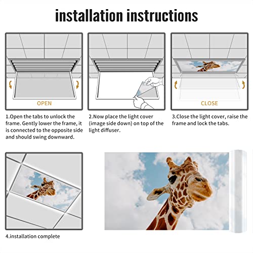 Image of Fluorescent Light Covers for Classroom Ceiling Lights - 2x4ft Backlit Film for Fluorescent Fixtures, Easy to Install - School, Office, Sensory, Improve Focus, Eliminate Headaches - Giraffe