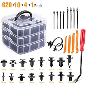 GOOACC 635Pcs Car Push Retainer Clips & Auto Fasteners Assortment -16 Most Popular Sizes Nylon Bumper Fender Rivets with 10
