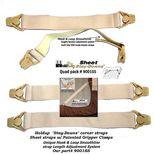 Hold-Up Brand Adjustable Sheet Mattress Corner Straps With Patented Gripper Clasps Made In The Usa #TOP1