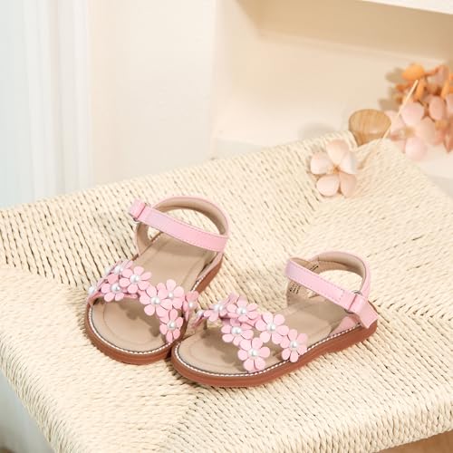 Image of Kolan Toddler Girl Sandals Open Toe Flat Princess Dress Shoes Little Kids
