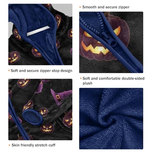 CHIFIGNO Pumpkins Purple Witch Hats Toddler Zip up Jacket Lightweight Thick Fleece Jacket 3T3