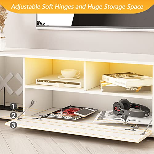 Extougend Modern White Led Tv Stand With Storage And Entertainment Center For 50 55 60 65 70 75 Inch Tvs, High Gloss Wooden Tv Cabinet With Glass Storage Rack For Living Room And Bedroom #TOP5