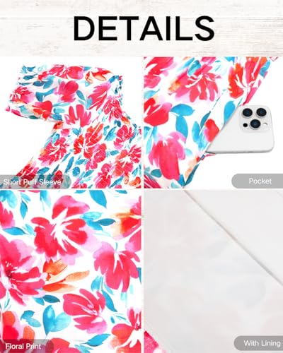 Image of Plus Size Summer Dresses Sun - Maxi Boho Casual Off Shoulder Floral Lace Long Dress with Pockets