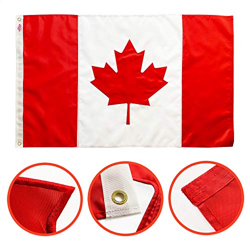 WINBEE Embroidered Canadian Flag 3x5 Ft - Exclusive Strongest 300D Nylon, Sewn Stripes, Brass Grommets and UV Protection, Maple 