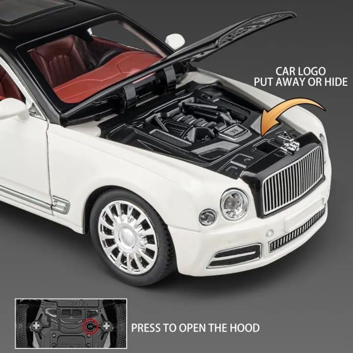 Image of SPITEN Bentley MULSANNE 1:24 Diecast Scale Model Metal Pull Back Toy car for Kids with Openable Doors & Light, Music Toy Vehicle for Kids - Colors as Per Stock