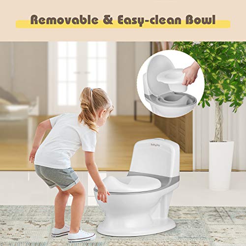 Baby Joy Realistic Potty Training Toilet, Potty Seat For Toddlers & Kids W/Flushing Sounds & Built-In Wipe Compartment, Splash Guard For Simple Cleaning, Ergonomic (Grey) #TOP1