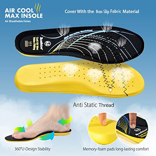 Image of SAFETOE Safety Shoes for Men Composite Toe Work Shoes Lightweight Cow Leather Puncture Proof Slip On Summer Work Boots Wide Fit, Dark Black-【composite Toe】
