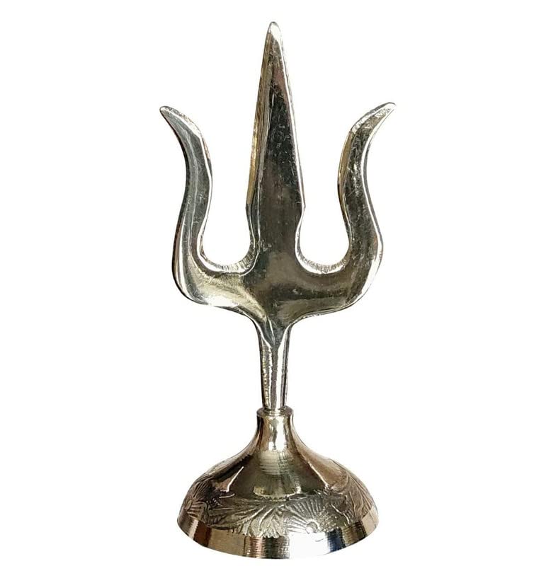 R.K EXPORTS Pure Brass Trishul with Embossed Base in Unique and Attractive Design A Good Product for Home Mandir and Pooja (Size 4.5 inch)