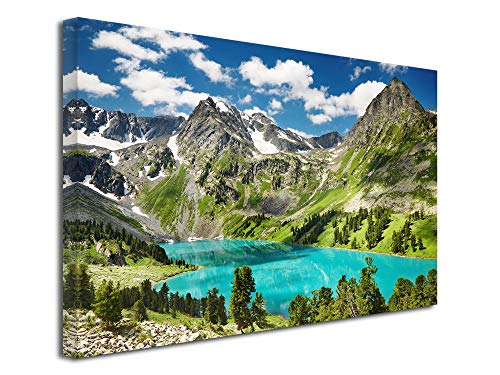 DECLINA Tableau LAC ET Montagne - Impression Photo Paysage sur toile décoration murale - Déco maison, cuisine, salon, chambre adulte - 50x30 cm
