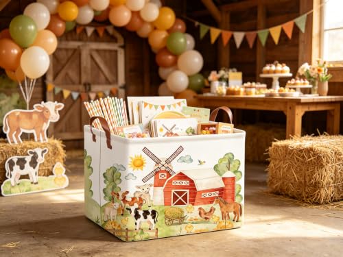 Image of FXOLCSHE Farm Basket,Nursery Hamper,Waterproof folding laundry basket,Horse Gift Baskets,Baby Laundry Hamper,Kids Room decor(Farm)