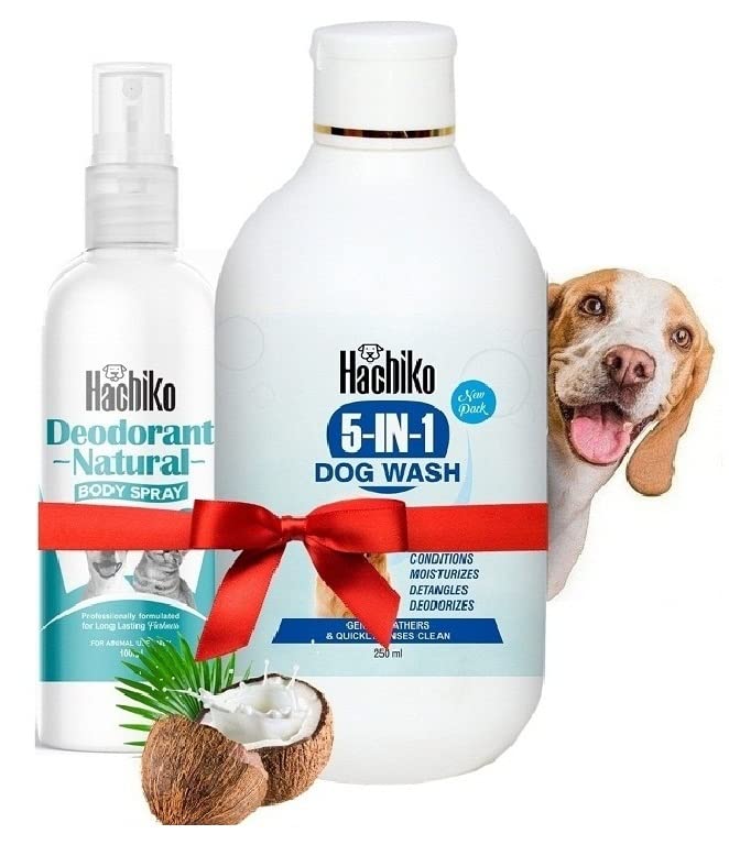 Hachiko (Combo of 2) Dog & Cat Shampoo 5 in 1 Conditioner Shampoo Anti-Bacterial & Anti-Fungal Dog & Cat Shampoo 250 ml + Amazing Odor Dog Deodorant Natural Body Spray Perfume 100 ml (B09WG1D842) Amazon Price History, Amazon Price Tracker