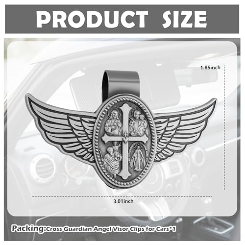 Image of Cross Guardian Angel Visor Clips for Cars,Guardian Angel for Car Visor Clip for Praying Safe Driving,Car Cross Guardians Angels Gift for New Driver Catholic Cars Accessories