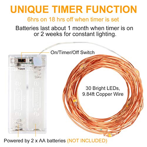 Innotree 6 Pack Led Fairy String Lights Battery Operated With Timer, 10Ft 30Leds Battery Powered Copper Wire Mini Firefly Twinkle Lights For Bedroom, Christmas, Wedding, Party Decoration, Warm White #TOP1
