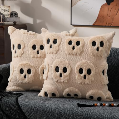 DFXSZ Halloween Pillow Covers 18x18 inch Set of 2 Beige Skeletont...