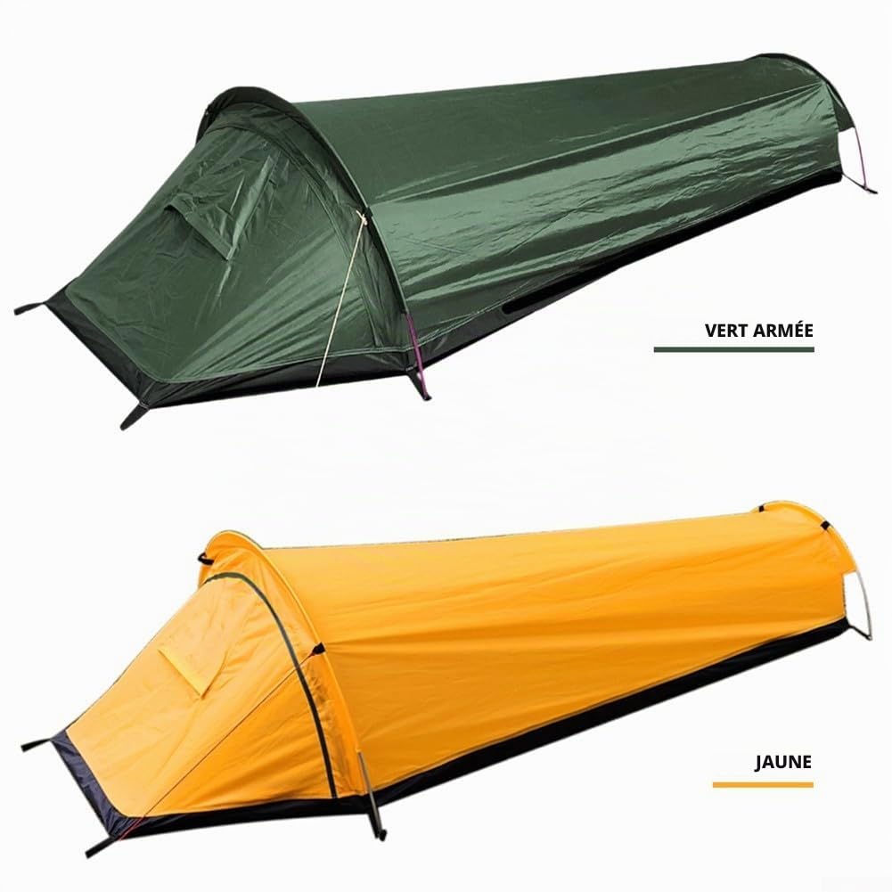 Tente de randonnée ultralégère pour une personne – Abri de camping compact de 690 g avec revêtement en tissu Oxford 210D, ventilation en maille respirante, coupe-vent et imperméable (JAUNE)