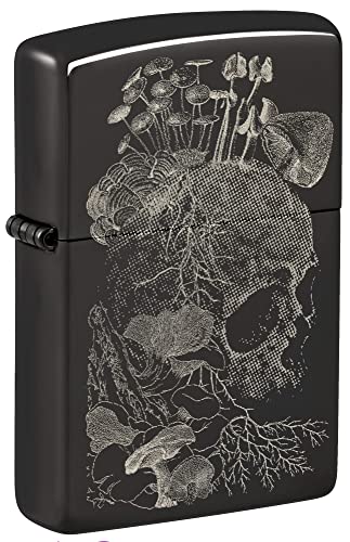 Zippo Encendedor de bolsillo negro pulido con diseño de seta de calavera