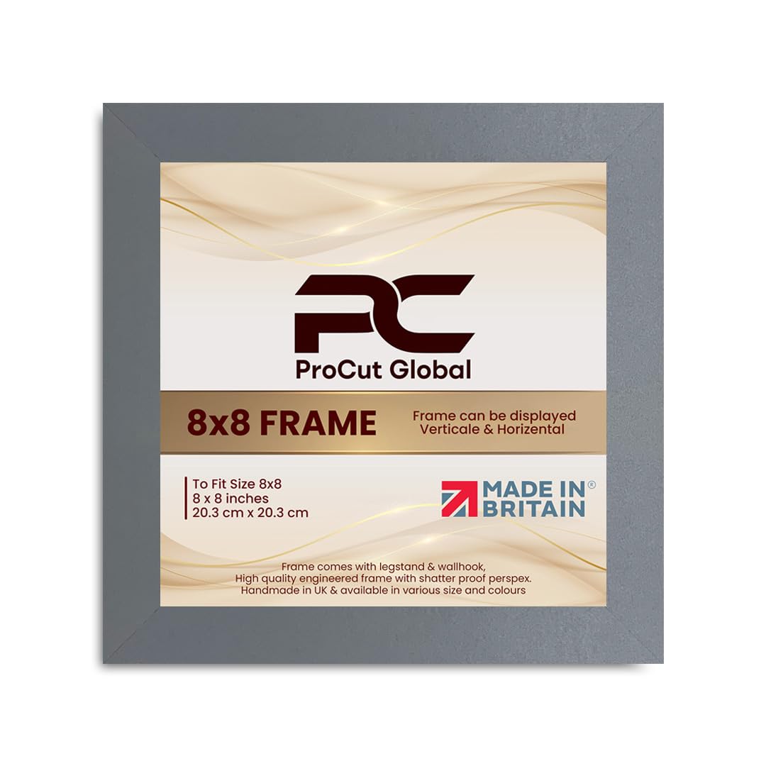 Procut Global 8X8 Dark Grey Picture Frames - Modern Wooden Photo Frame with Shatterproof Perspex for Wall or Tabletop - Perfect for Posters, Certificates, Prints - Sizes & Colors Available