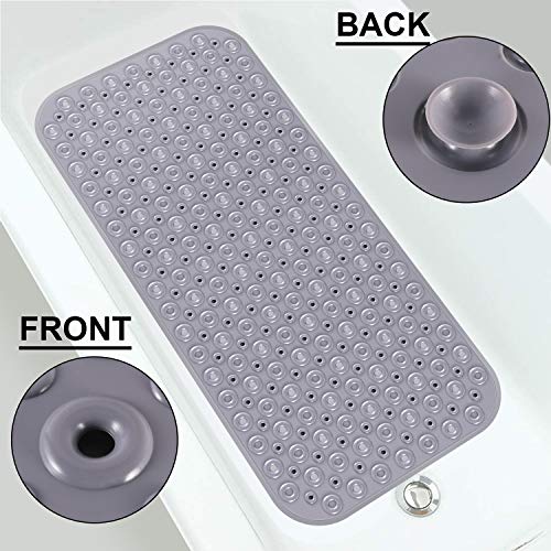 RenFox Tappetino Doccia Antiscivolo Tappetino per Vasca da Bagno Bambini Tappetino per Il Bagno con Ventose Ciottolo Tappetini per Doccia Macchina Lavabile Bath Shower Mat Lungo 88x40cm (Grigio)