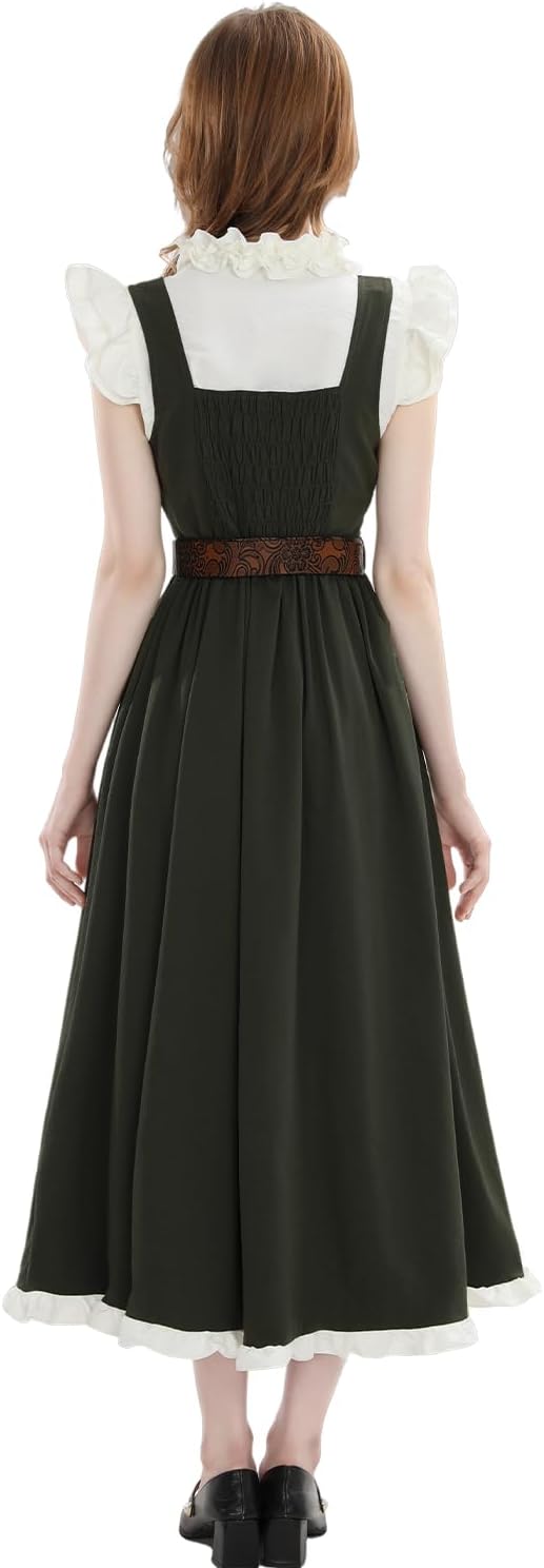 Renaissance Dress Women Medieval Costume Ren Faire Pirate Overdress with Flutter Sleeve Shirt - Image 3