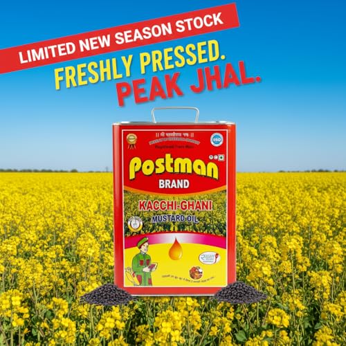 Image of Postman Wood Pressed Kachi Ghani Mustard Oil 15L Tin | 100% Pure Strong Pungency High Jhal Sarson Ka Tel for Frying