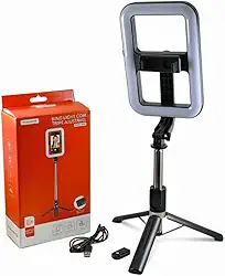 Ring Light com Suporte para Celular, 72 LEDs, 14.4W, Bluetooth, Bateria Recarregável, Luz Branco Quente/Frio, Preto, Modelo mzp-306