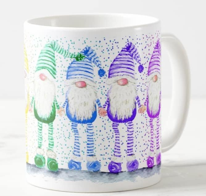 Vixar Rainbow Gonk Watercolour Art Coloured Mug Cup Gift Birthday Work Office Christmas Tea Coffee (White) - Image 3