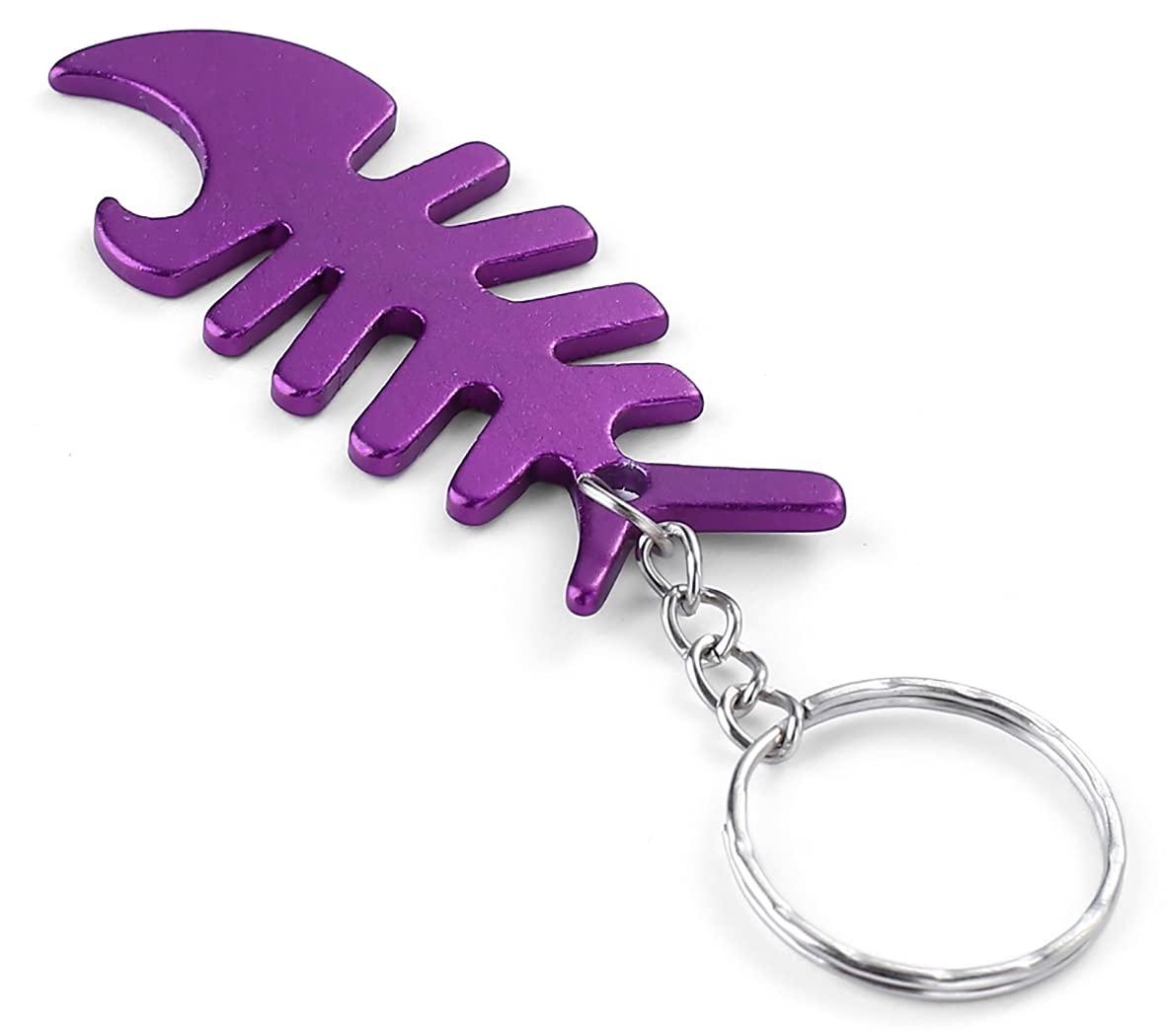 Komonee Fish Bone Purple Bottle Opener Key Chain Metal Dead Sea Life Key Ring Novelty animal Keychain Keyring