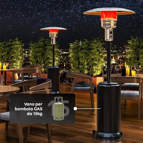 Wintem Stufa a gas da Esterno GPL 5/12Kw con Comodo Vano Bombola da 15Kg - Fungo Riscaldante Ideale per Esterni Patio, Giardino o Terrazzo con Accensione Piezoelettrica e Potenza Regolabile - 5