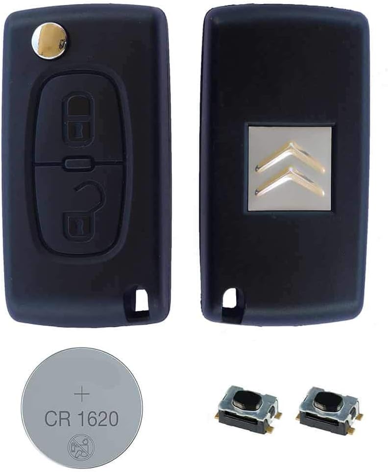 RKFUK® DIY Repair Kit Replacement 2 Button Remote Car Key Fob Case CE0523 with Flip Blade HU83 Micro Switches Battery Suitable for Citroen C1 C2 C3 C4 C5 Xsara Picasso Berlingo Keys Fobs Cars Vans