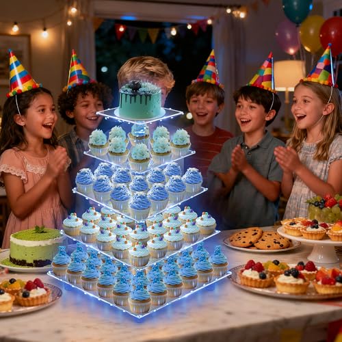 image for YestBuy 5 Tier Cupcake Stand Acrylic Cupcake Tower Display with LED Li