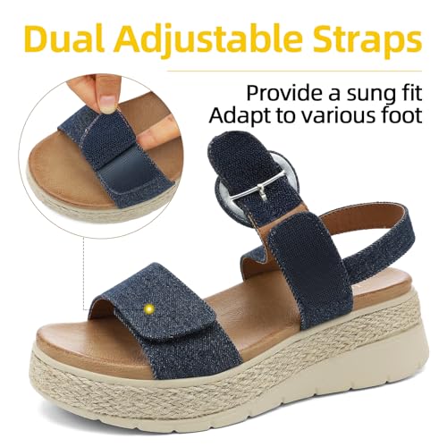 Image of UBFEN Womens Espadrille Platform Sandals Low Wedge Orthopedic Arch Support | Cushion Insole, Comfortable Dressy Buckle Sandals for Walking and Vacation, Low Heel, Adjustable Strap