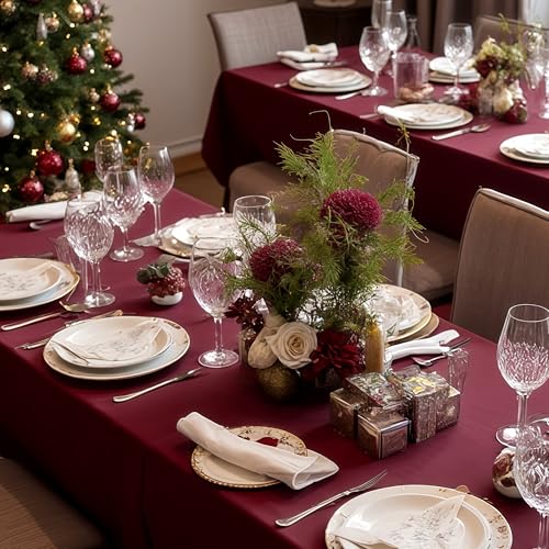 Image of sancua Tablecloths for 8 Foot Rectangle Tables, 8 Pack - Washable Polyester Fabric Table Cloth for Chirstmas Party, Birthday, Banquet Reception, 60x120 Inch Burgundy