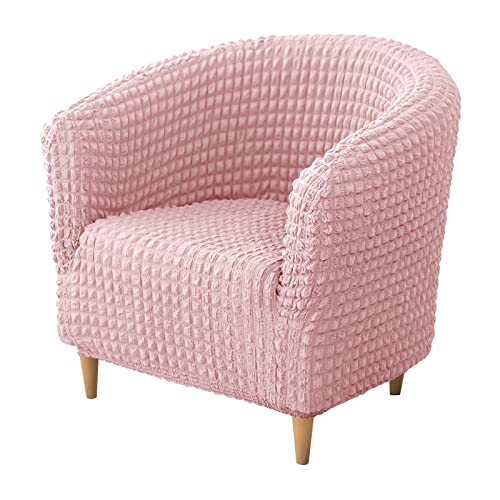 JHLD 1 Piece Stretch Club Chair Slipcover, Tub Chair Cover Seersucker Barrel Chair Cover Soft Armchair Chair Slipcovers for Pets Kids -Pink-1 Piece