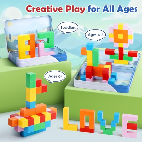 Dreamon Mini Magnetische Bausteine 52PCS Magnetic Building Blocks mit Blechdose Magnetische Bausteine Reiseset für Kinder Montessori… – Ansicht 5
