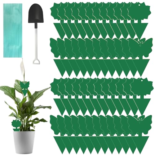 WD&CD 48Pcs Anti Moucherons Interieur Vert avec Fil de Suspension et Petite Pelle, Piege a Mouche pour les plantes sur le balcon ou dans le jardin