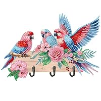 Fiorky DIY Diamond Art Painting Flowers Door Hook with 3 Hooks, Wooden Hummingbird Diamond Art Hanging Hooks Rhinestone Painting Coat Hook Diamond Painting Hook Rail for Home Office Decor