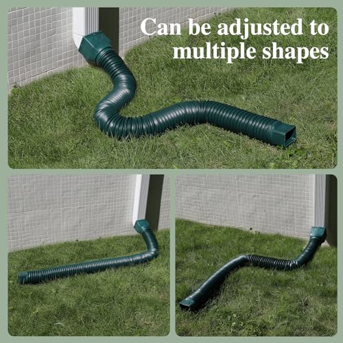 Image of Gutterlix 3 Pack Flexible Gutter Downspout Extensions Extendable from 21 inch to 67 inch, Downspout Extender Comes with Adapters, Thickened Down spout Drain Extension for Rainwater Drainage(Green)