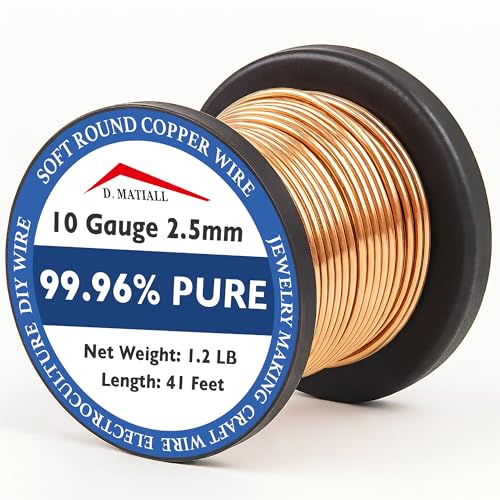 Copper Wire 99.96% Pure – 10 Gauge 2.5mm – 41 Feet, 1.2 Pound Spool – Soft Round Copper Wire Craft Wire for Gardening, Electroculture, Jewelry Making, Beading, Ground Wire & DIY (10 Gauge, 1.2 LB)