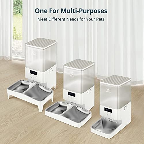 PETEMPO Automatic Cat Feeder, 5L Cat Food Dispenser Anti Food Stuck, Single/ Double Cat Bowls, 1-48 Portions 6 Meals Per Day, Plug & Battery Powered, Voice Record, for Small Medium Dog Pet